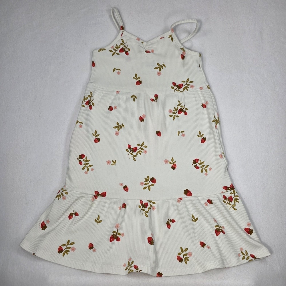 Girls Old Navy Ribbed Strawberry Print Cotton Dress With Pockets Size 8